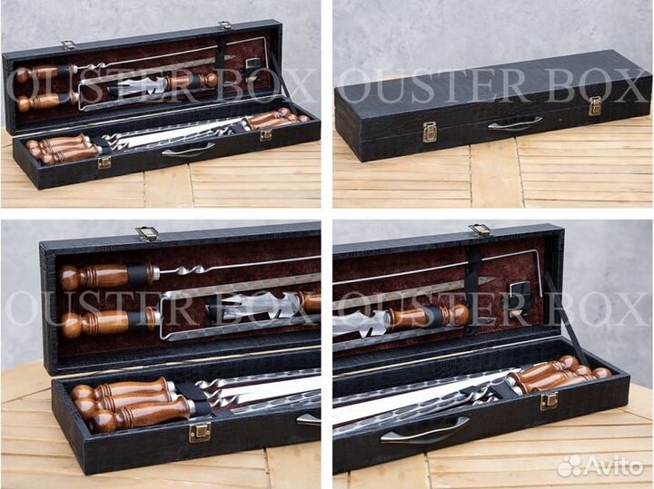 Наборы для пикника с шампурами в боксах из экокожи