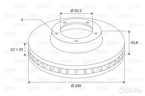 Тормозной диск передний вентилируемый 256x22mm