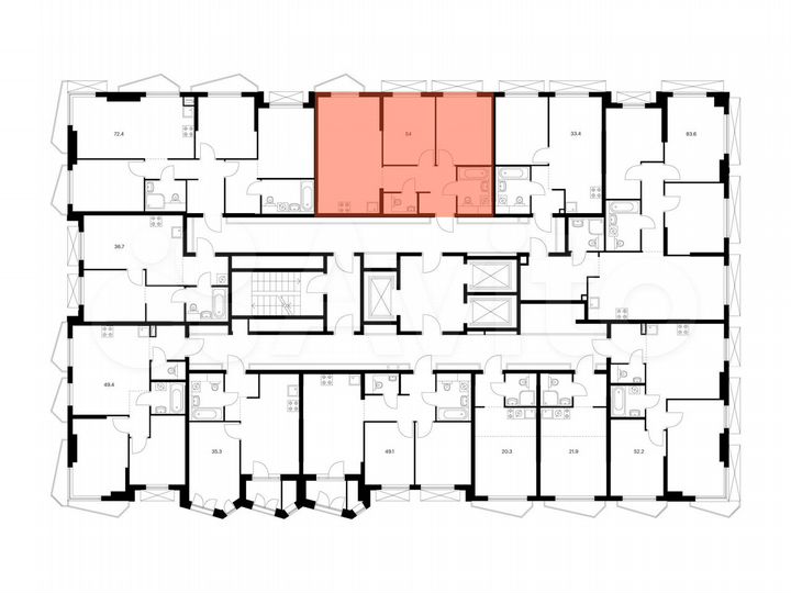 2-к. квартира, 54 м², 14/23 эт.