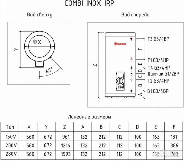 Водонагреватель Thermex IRP 200 V (combi)