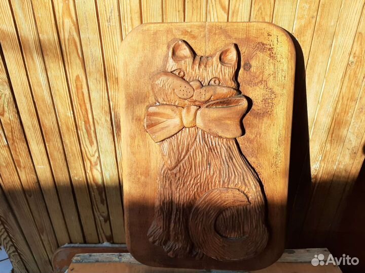 Панно Кошка из дерева СССР