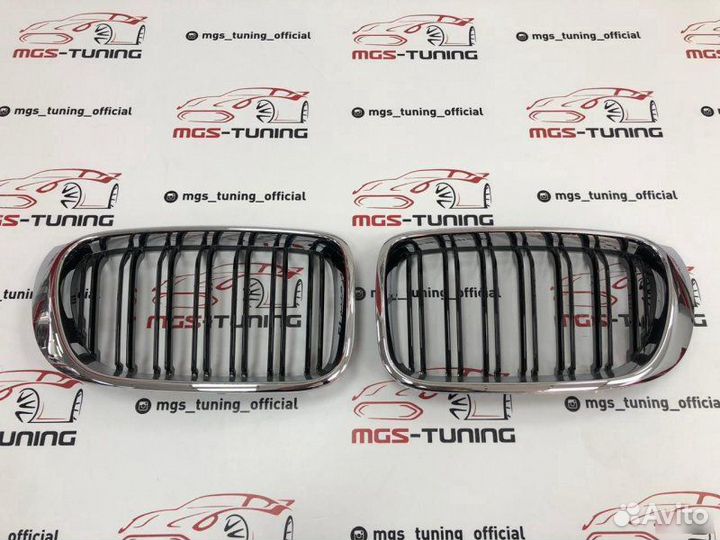 Решетка двойная BMW X3 F25 рест. Хром обод