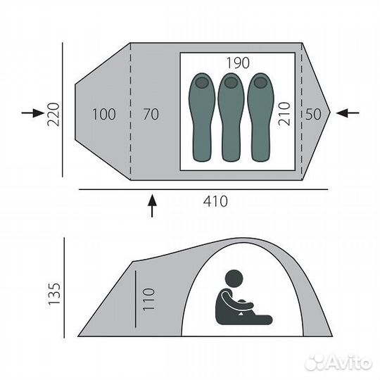 Палатка туристическая 3 местная с тамбуром