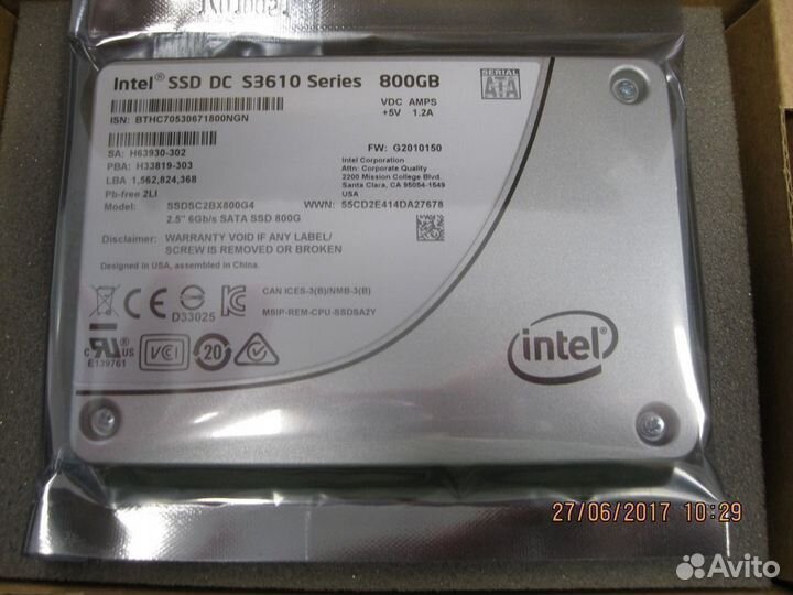 Новый SSD 800Gb Intel DC S3610