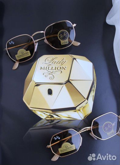 Очки ray ban hexagonal золотая оправа