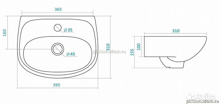 Santek Анимо 1WH110490 Умывальник 40, одно отверстие