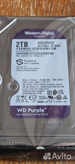 Жесткий диск HDD 2Tb SATA WD Purple 3.5