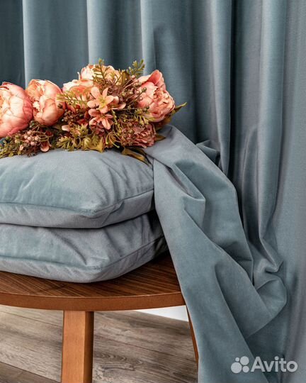 Портьеры бархат Богема Серо-голубой шторы