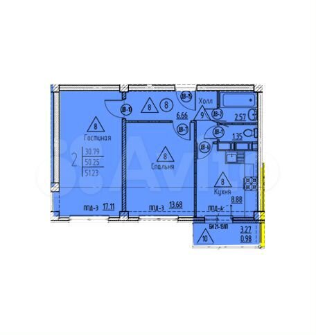 2-к. квартира, 51,2 м², 10/18 эт.