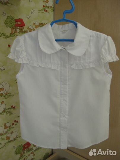 Белая блузка рубашка для девочки, 122 размер