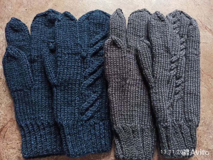 Варежки вязаные мужские, варежки табби