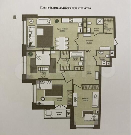 3-к. квартира, 126 м², 12/16 эт.