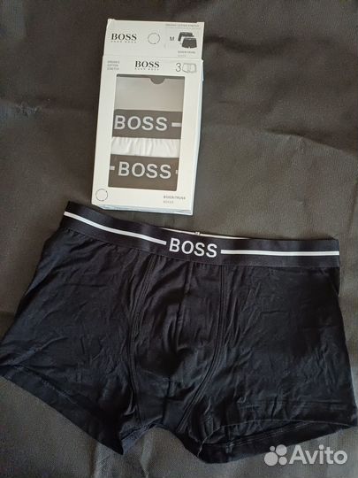 Трусы мужские hugo boss (3 шт. M)чёрные,белые, box