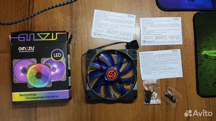 Комплект вентиляторов Ginzzu LED (синий) корпуса
