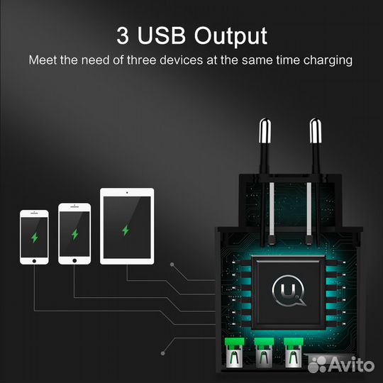 Зарядное устройство 3 USB 3.4A с индикатором