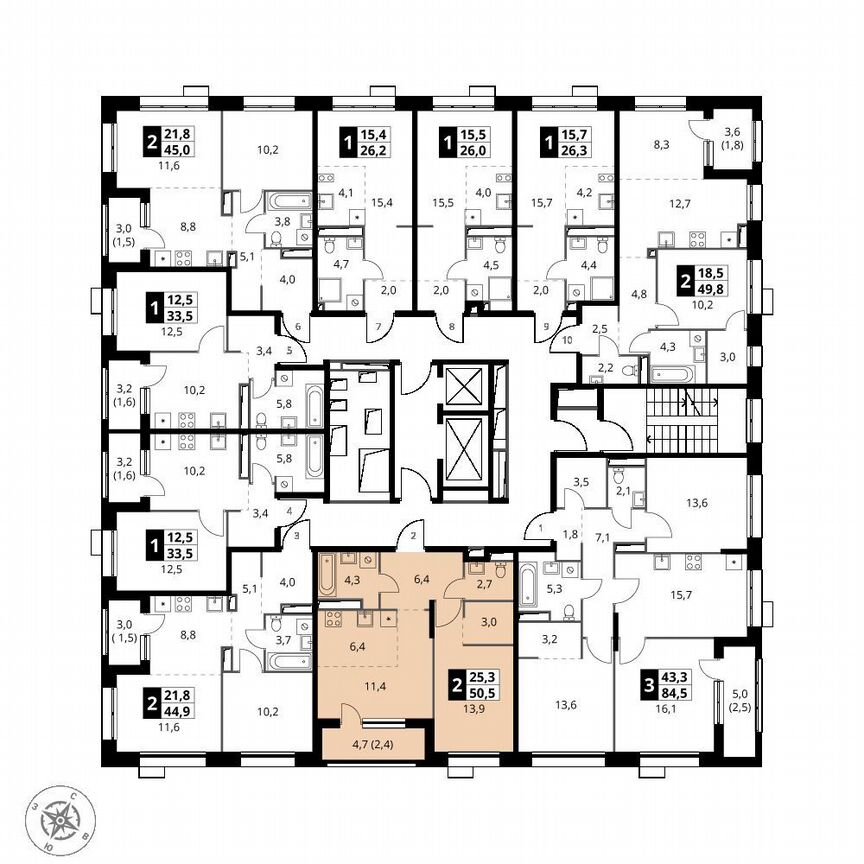 1-к. квартира, 50,5 м², 8/21 эт.