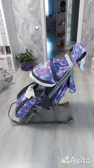 Детские санки коляска на колесах Nika