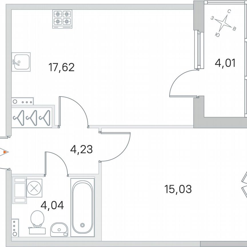 1-к. квартира, 42,9 м², 4/4 эт.