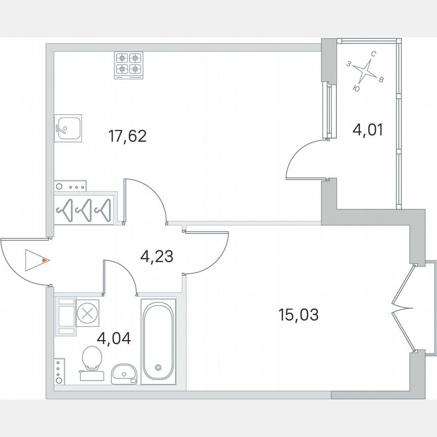 1-к. квартира, 42,9 м², 4/4 эт.