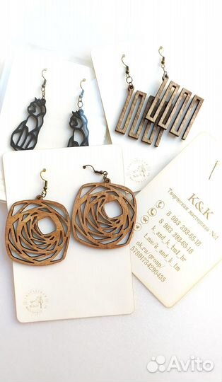 Летние серьги деревянные стильные