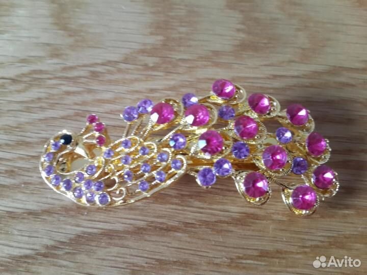 Заколка, павлин со стразами
