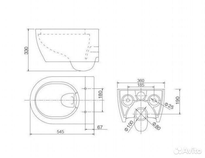 Унитаз ssww CT2039V-B (550*365*330)