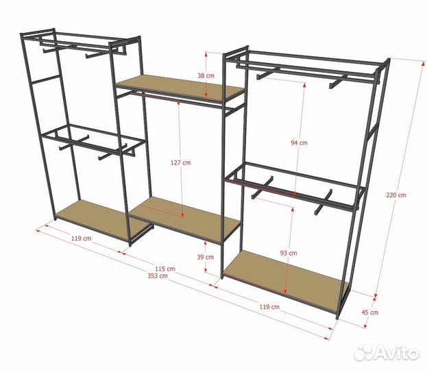 Стеллаж Лофт для одежды кб-2211