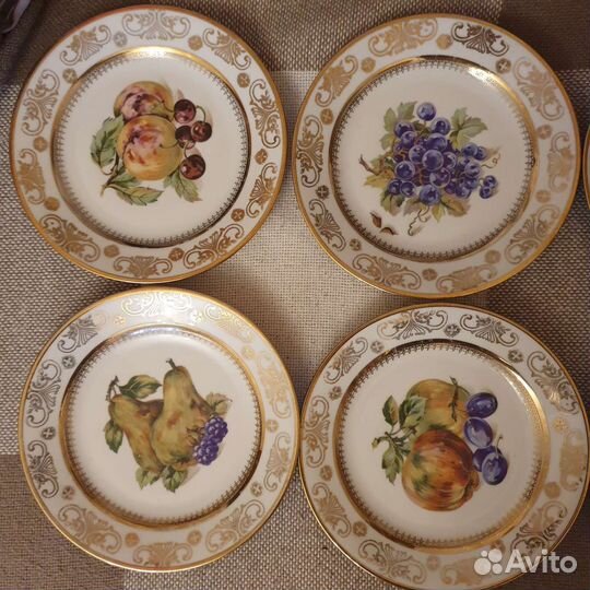 Набор 6 тарелок,фарфор,деколь,золочение,Kahla, гдр