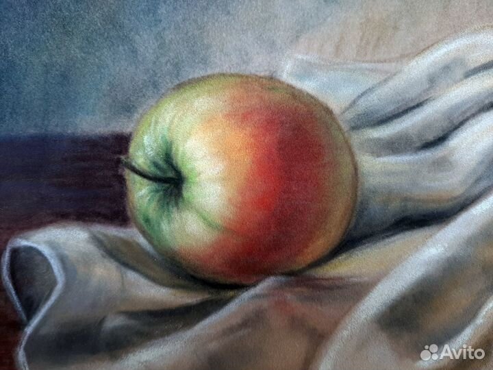 Картина с яблоком, пастель, 43х43см