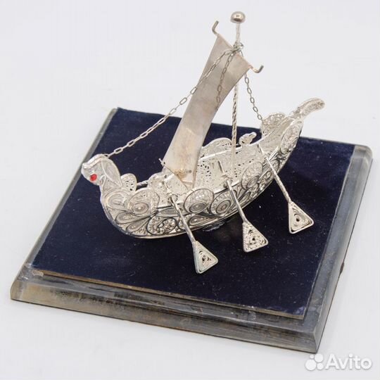 Серебряная Ладья техника Филигрань (скань) 9х12х7