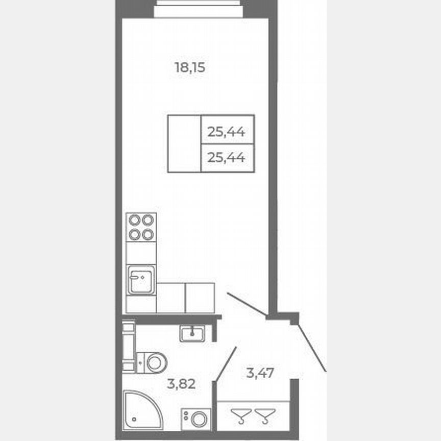 Квартира-студия, 25,4 м², 4/4 эт.