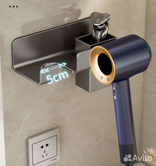 Держатель для фена с органайзером, полка в ванную