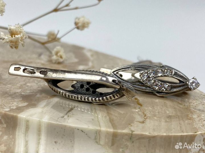 Винтажные серебряные серьги с фианитами