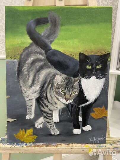 Картина маслом «Пара котиков»