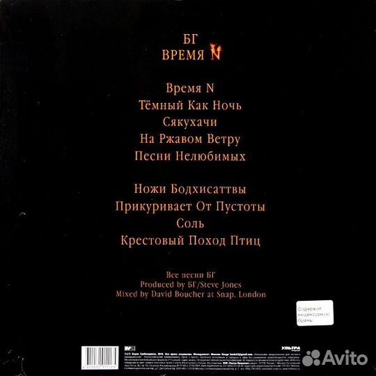 Виниловая пластинка бг Время N
