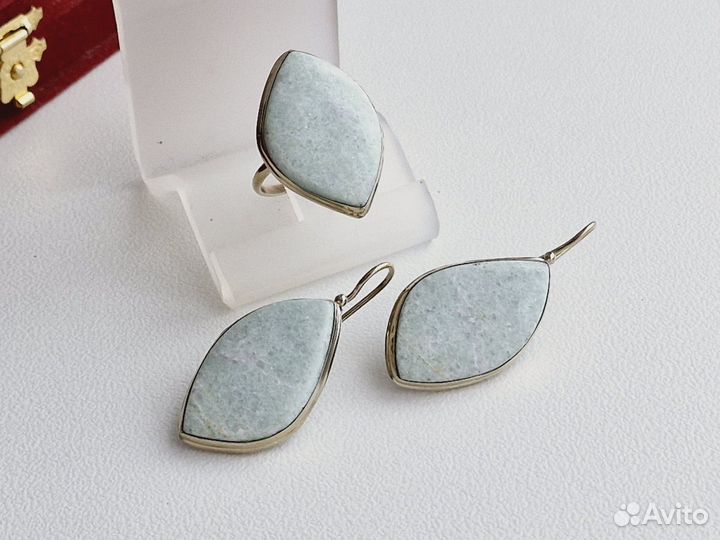 Серьги и Кольцо Амазонит Винтаж