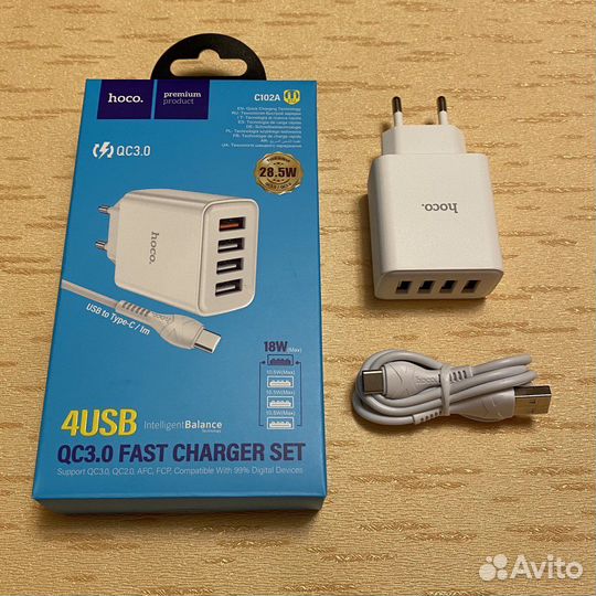 Адаптер на 4usb с usb кабелем type-c