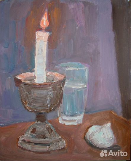 Картина натюрморт маслом со свечой
