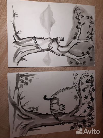 Рисунки у Лукоморья в японском стиле