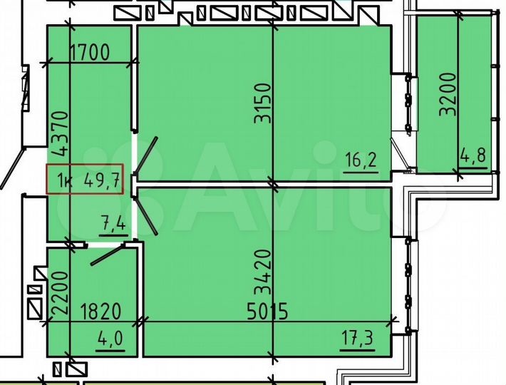 1-к. квартира, 49,7 м², 9/9 эт.