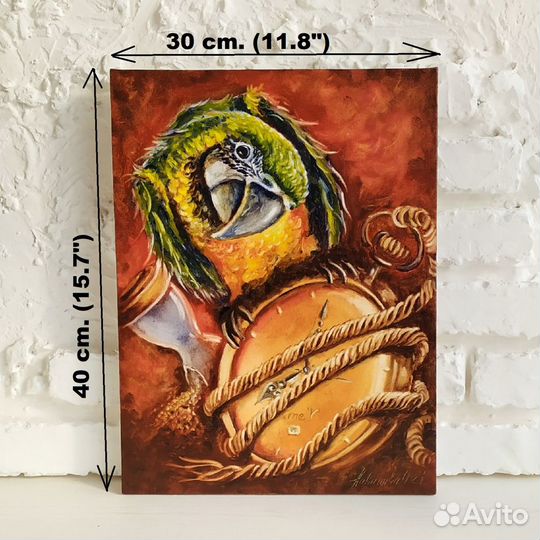 Картина маслом на холсте с попугаем