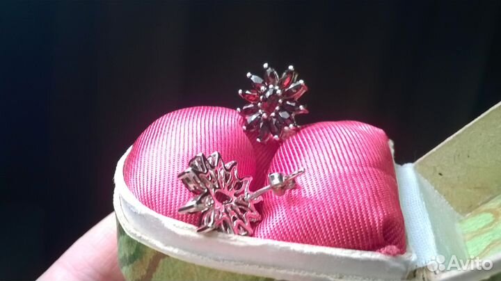 Серьги Golden & silver серебро 925 гранаты Чехия