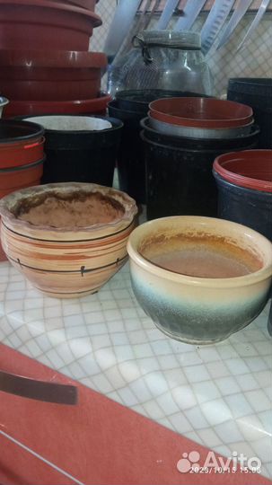 Горшок керамический и пластмасс