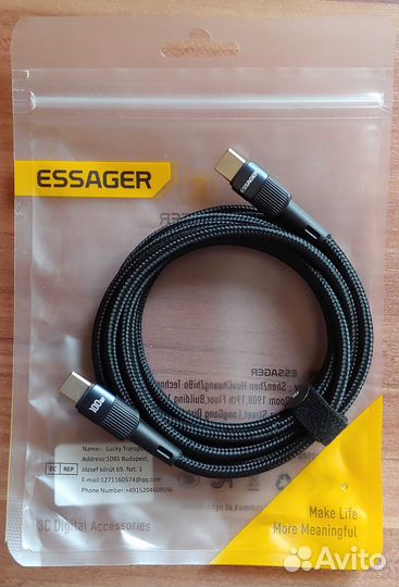 Кабель essager PD100W type C - type C