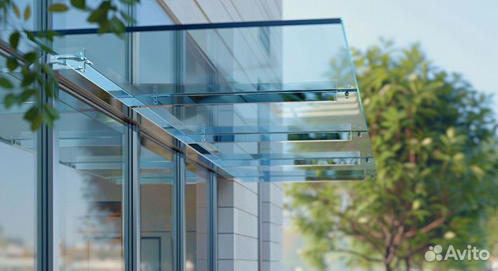 Стеклянный козырек на профиле