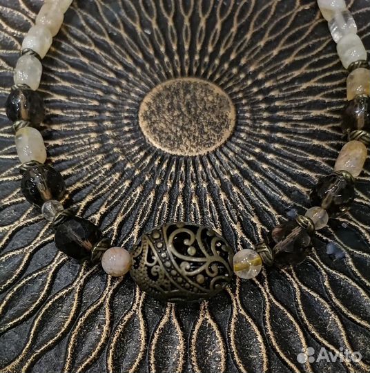 Бусы из цитрина и дымчатого кварца