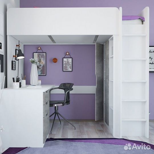 Кровать-чердак Polini kids Simple с письменным сто