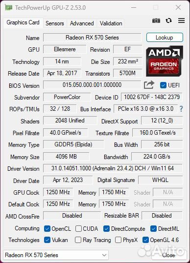 Видеокарта amd Radeon RX 570 4 Gb