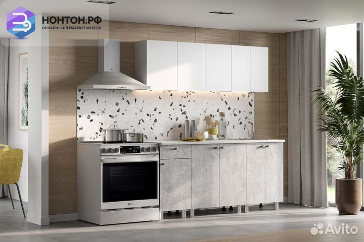 Кухня Зефир 1.8 м белая / цемент светлый