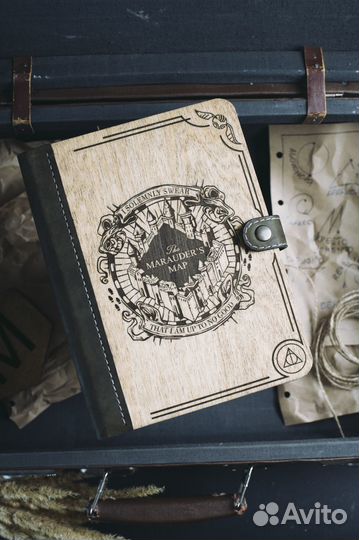 Блокнот из дерева с кожаным переплетом